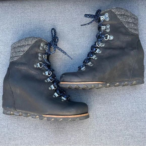 Sorel Conquest Wedge Waterproof Black Lace Up Boots 5.5 - Picture 4 of 10